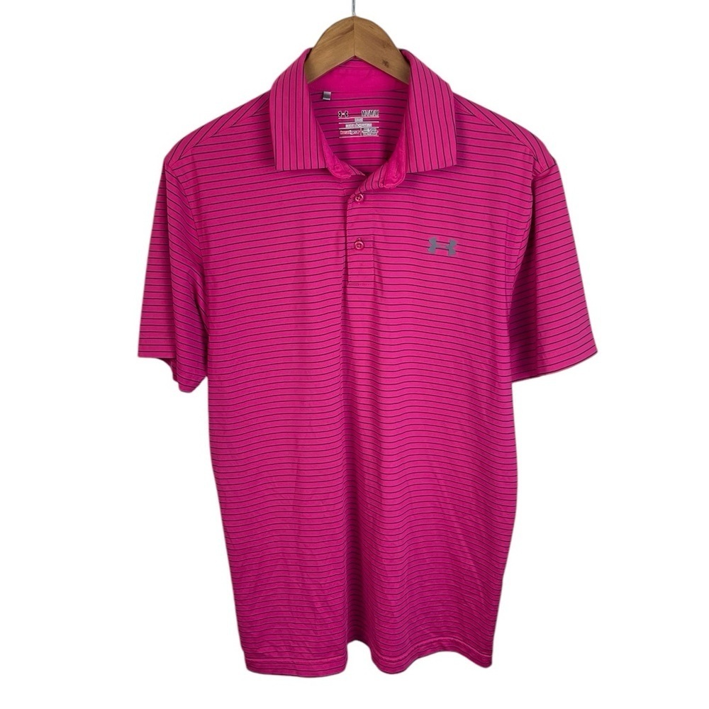 PO269 Men’s Under Armour Loose Fit Heat Gear Performance Striped Polo Shirt M